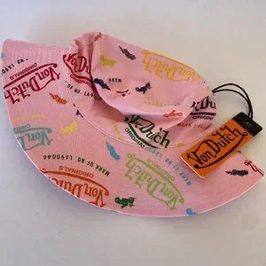 NWT VON DUTCH PINK ALL OVER LOGO PRINT BUCKET HAT - ONE SIZE VON DUTCH Pink All Over Logo Print Bucket Hat Unisex Adult  main image 2